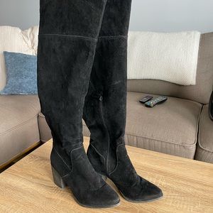 Breckelles thigh high black suede boots
